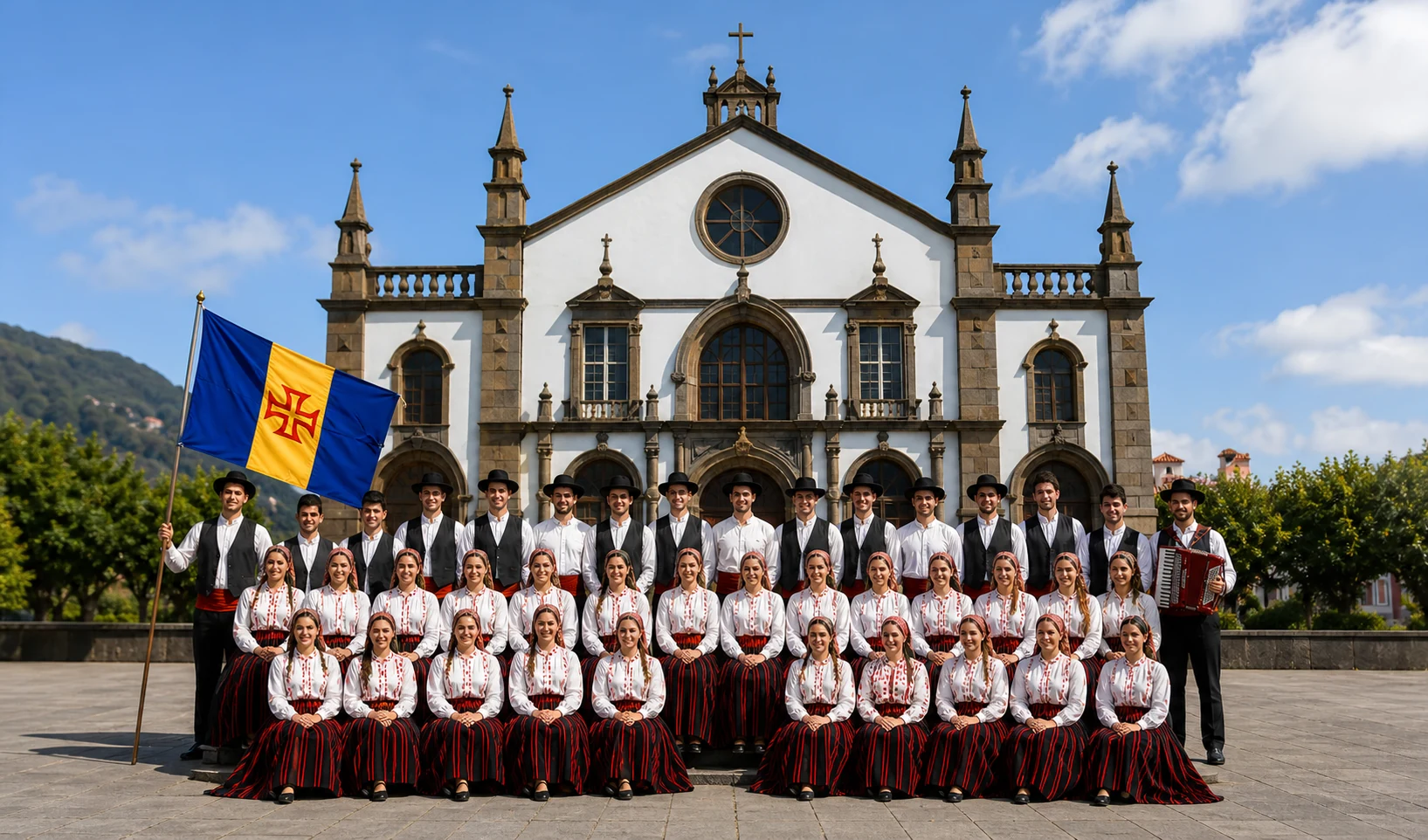 Grupo Folclórico reunido diante de uma igreja madeirense